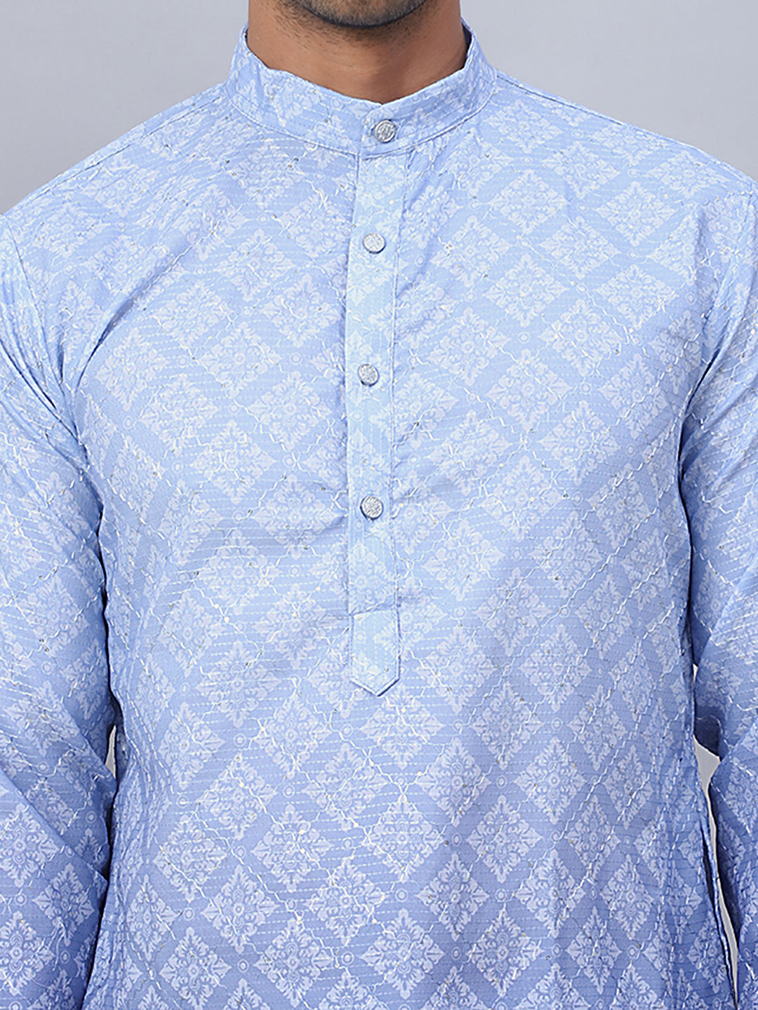 mens blue ombre printed kurta pyjama set