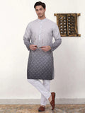 mens grey ombre printed kurta pyjama set