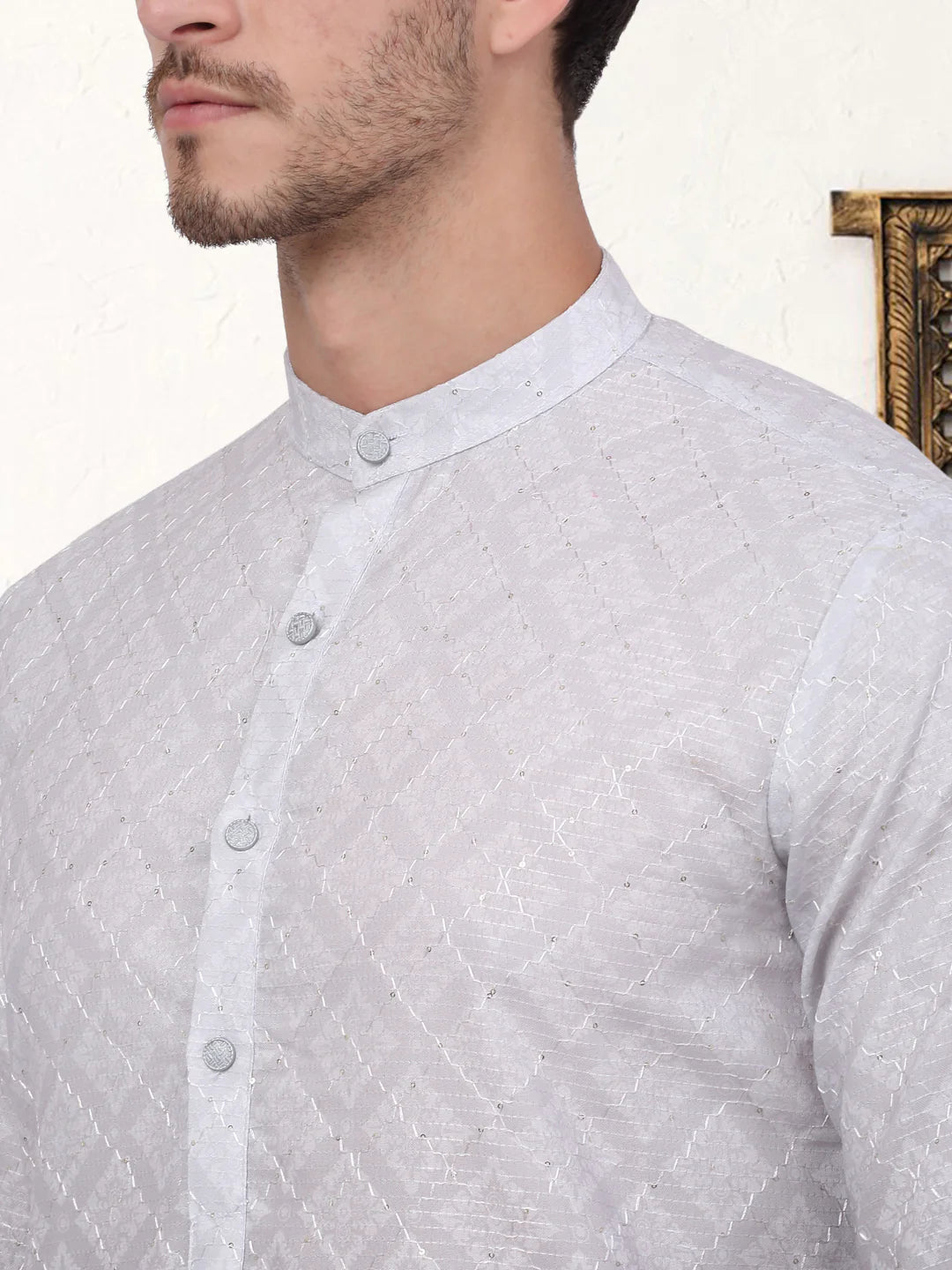 mens grey ombre printed kurta pyjama set