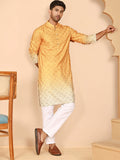 ombre printed kurta pyjama set for men mustard