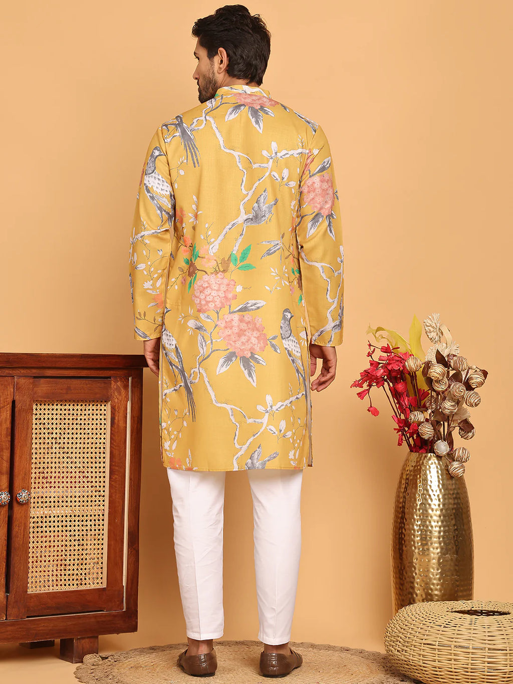 mens animal printed pure cotton straight kurta pyjama set