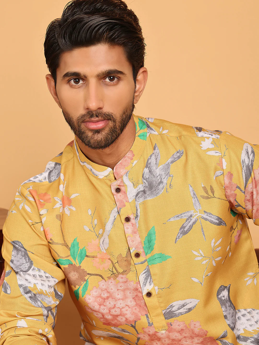 mens animal printed pure cotton straight kurta pyjama set
