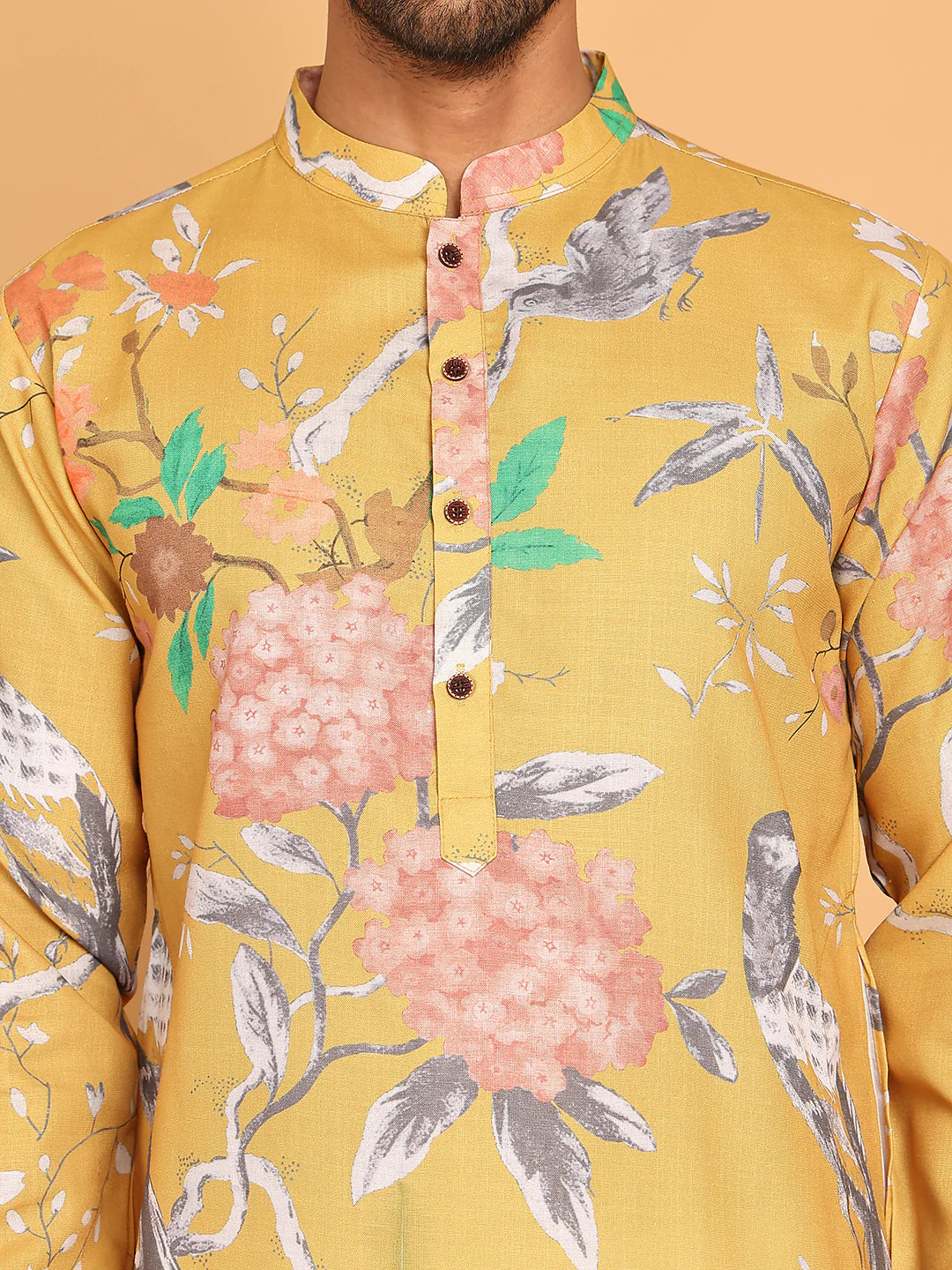 mens animal printed pure cotton straight kurta pyjama set