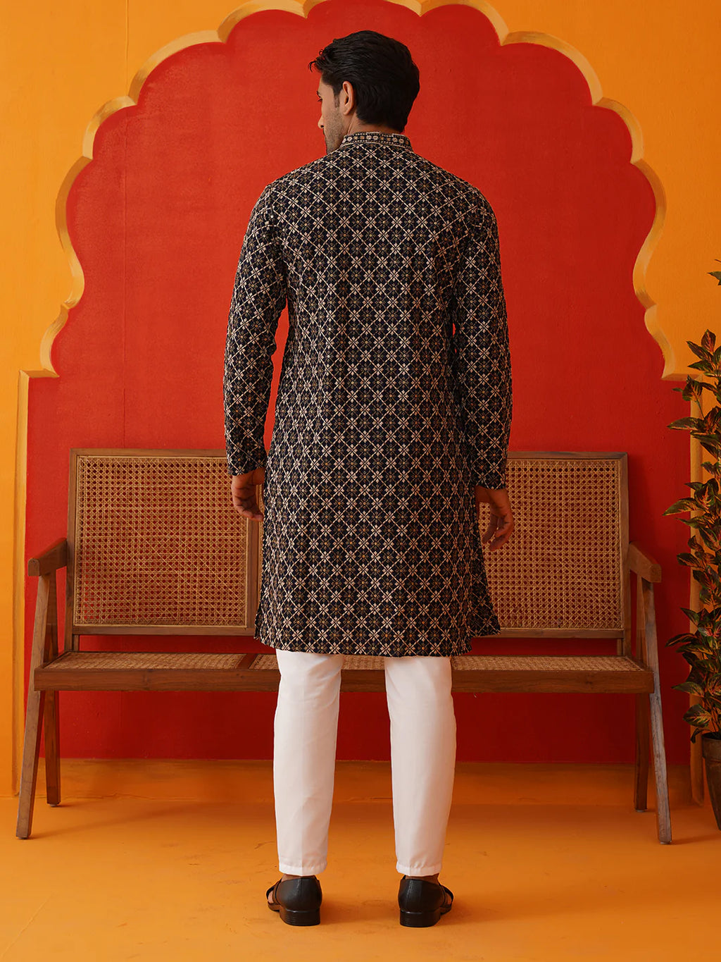 embroidered kurta pyjama set for men navy