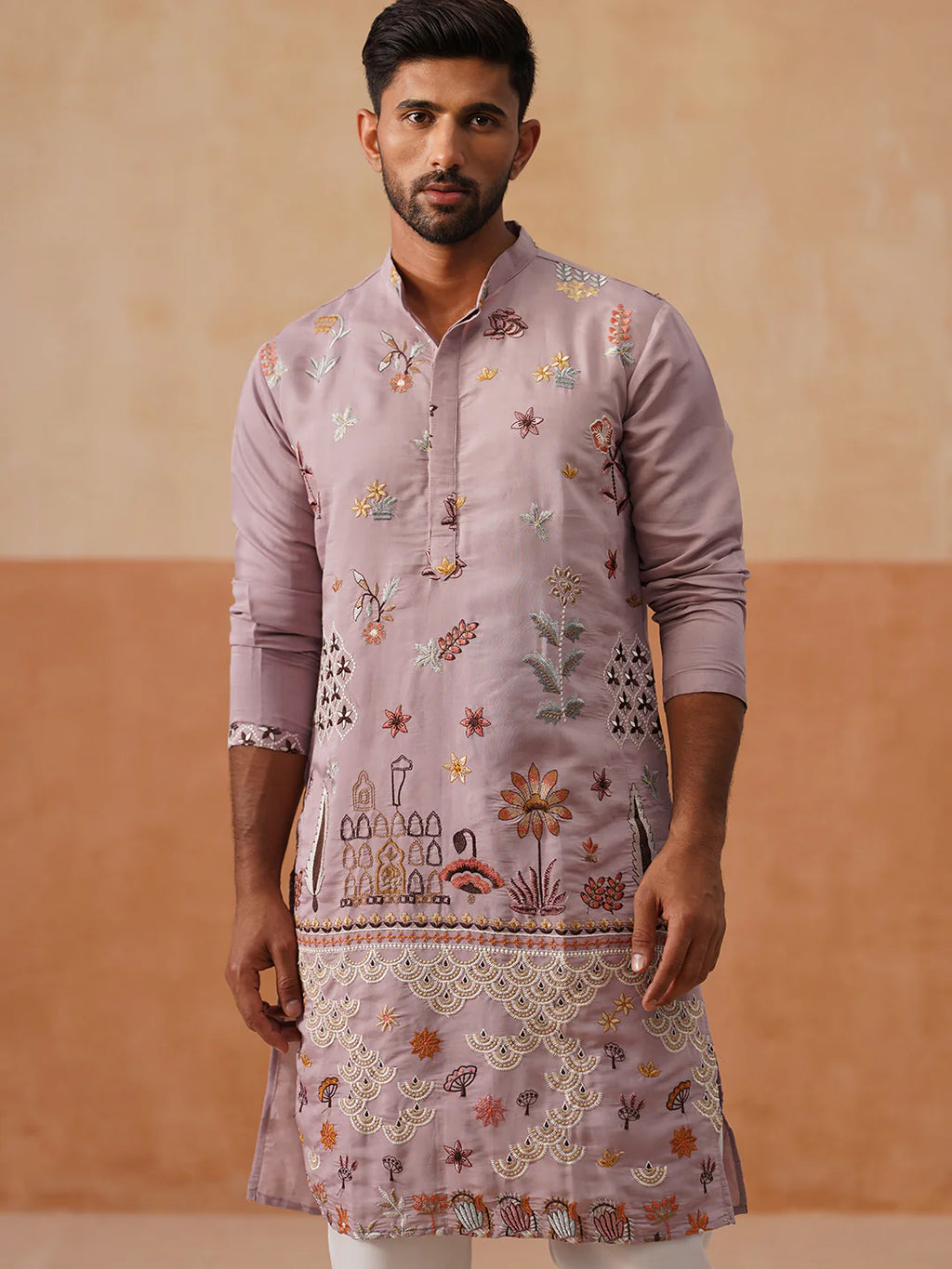 floral embroidered sequins kurta set purple 1
