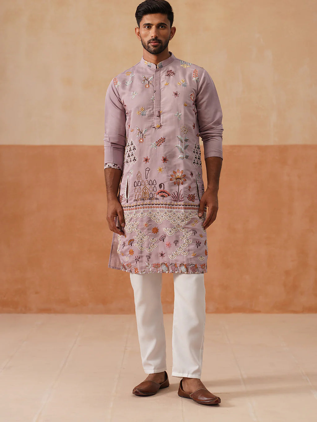 floral embroidered sequins kurta set purple 1
