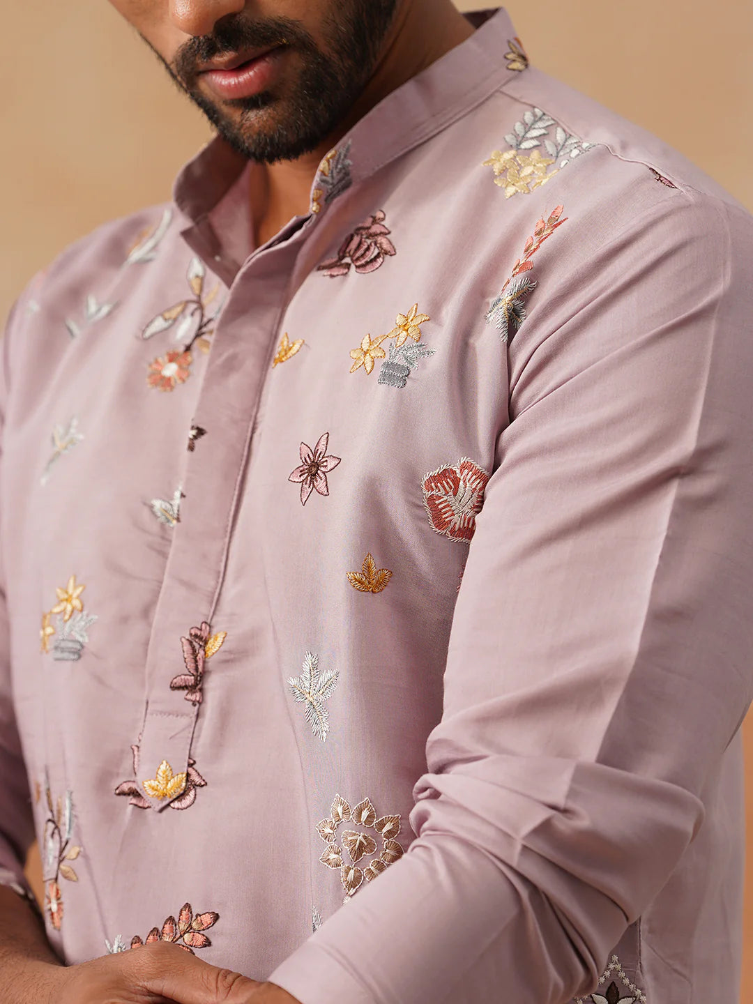 floral embroidered sequins kurta set purple 1