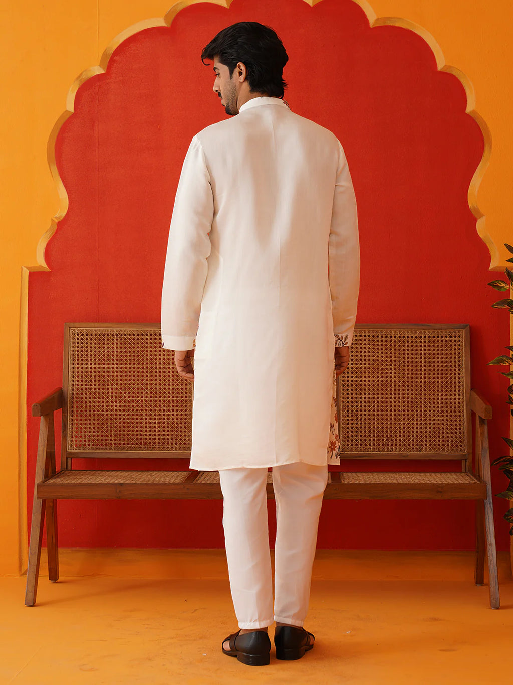 floral embroidered sequins kurta set white