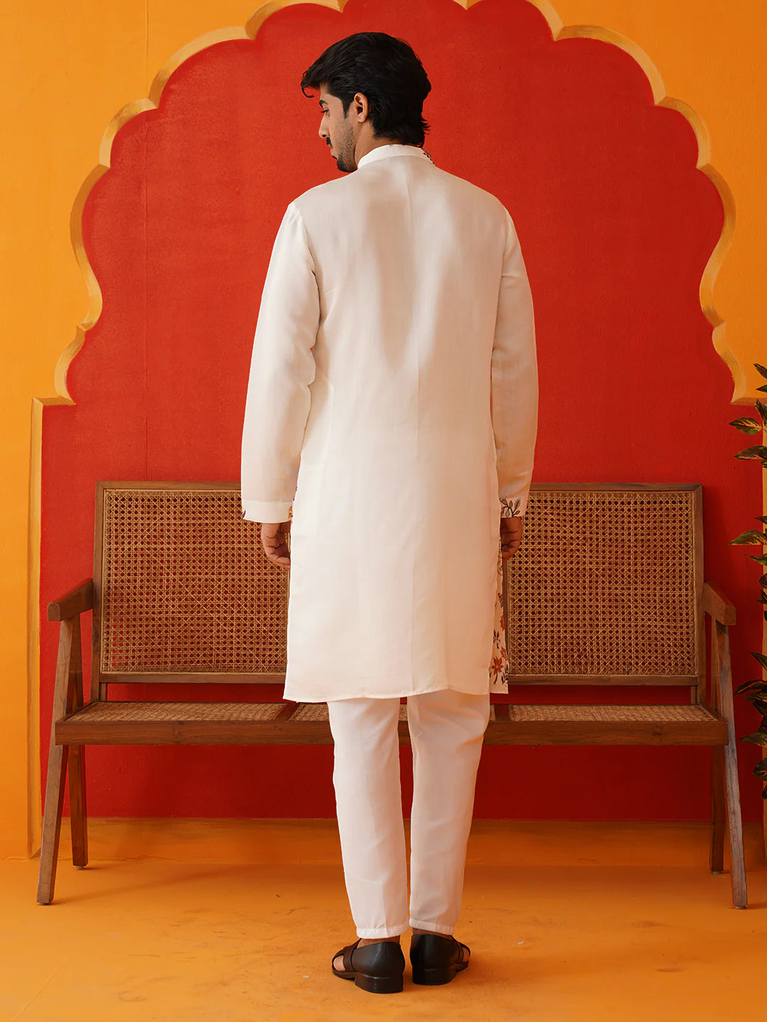 floral embroidered sequins kurta set white