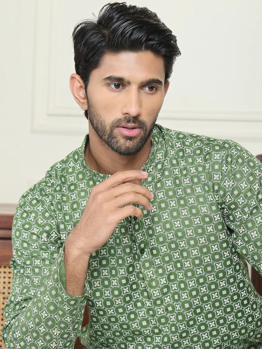 mens geometric printed kurta set