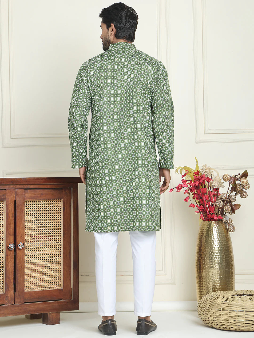 mens geometric printed kurta set