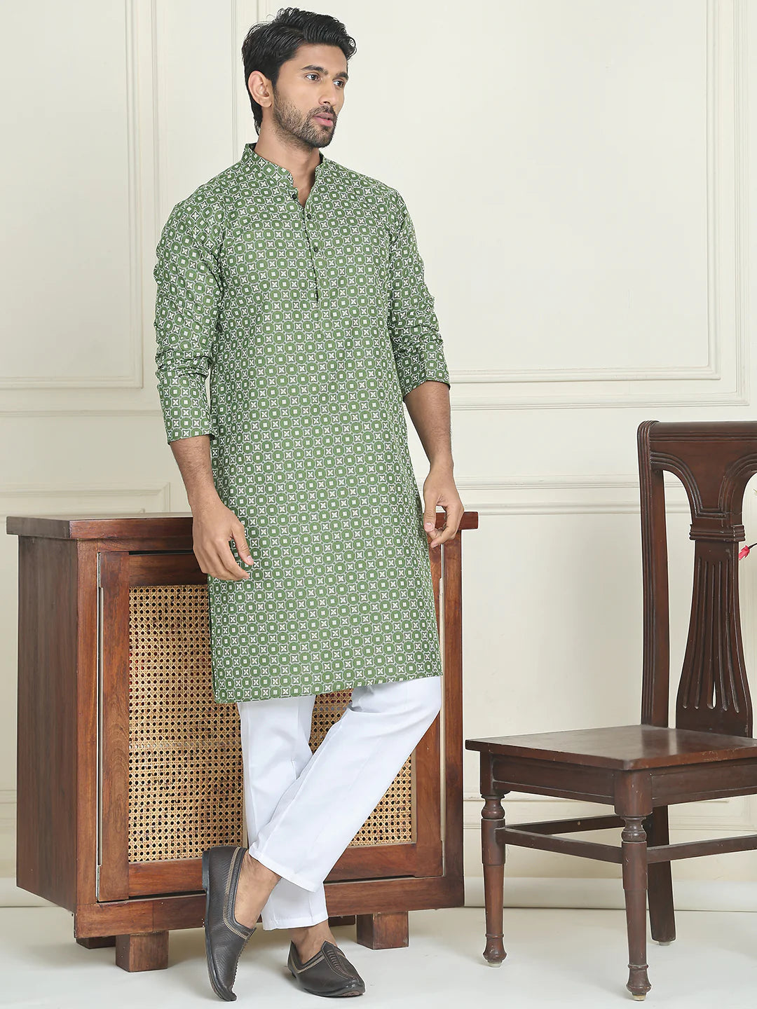 mens geometric printed kurta set