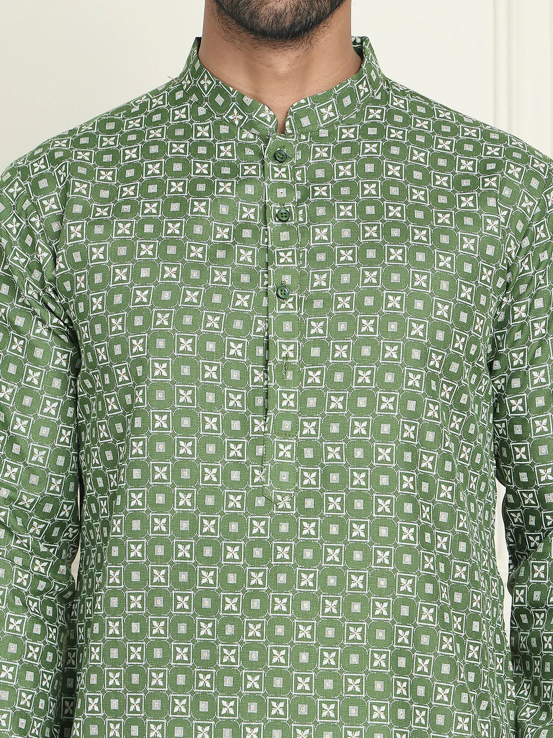 mens geometric printed kurta set