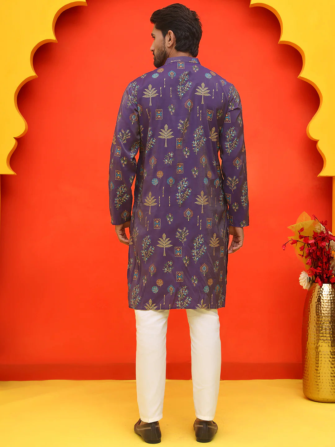 printed silk blend straight kurta set