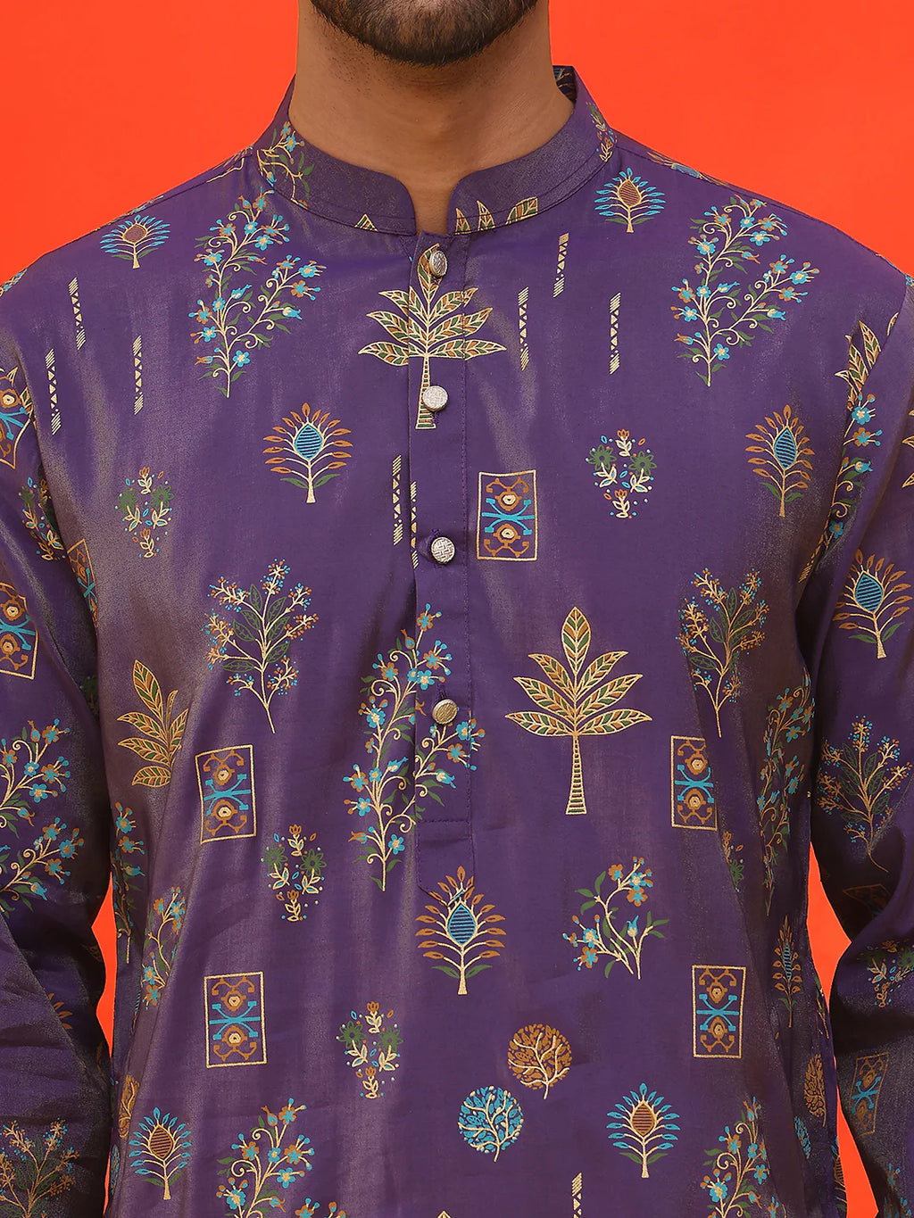 printed silk blend straight kurta set
