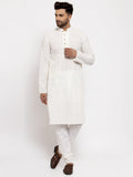 jompers men cream embroidered kurta with pyjamas
