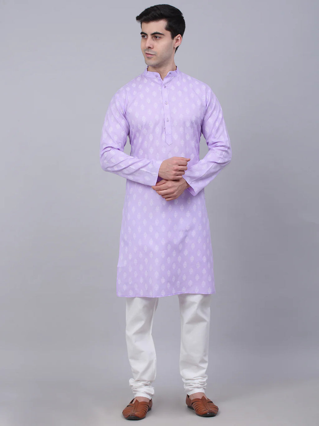 mens cotton floral printed kurta pyjama set purple