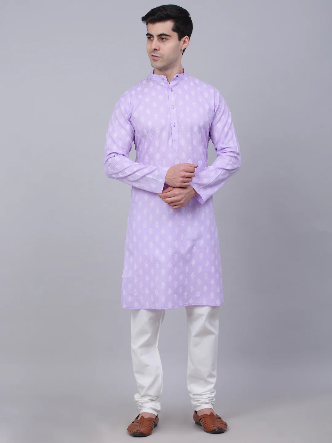 mens cotton floral printed kurta pyjama set purple