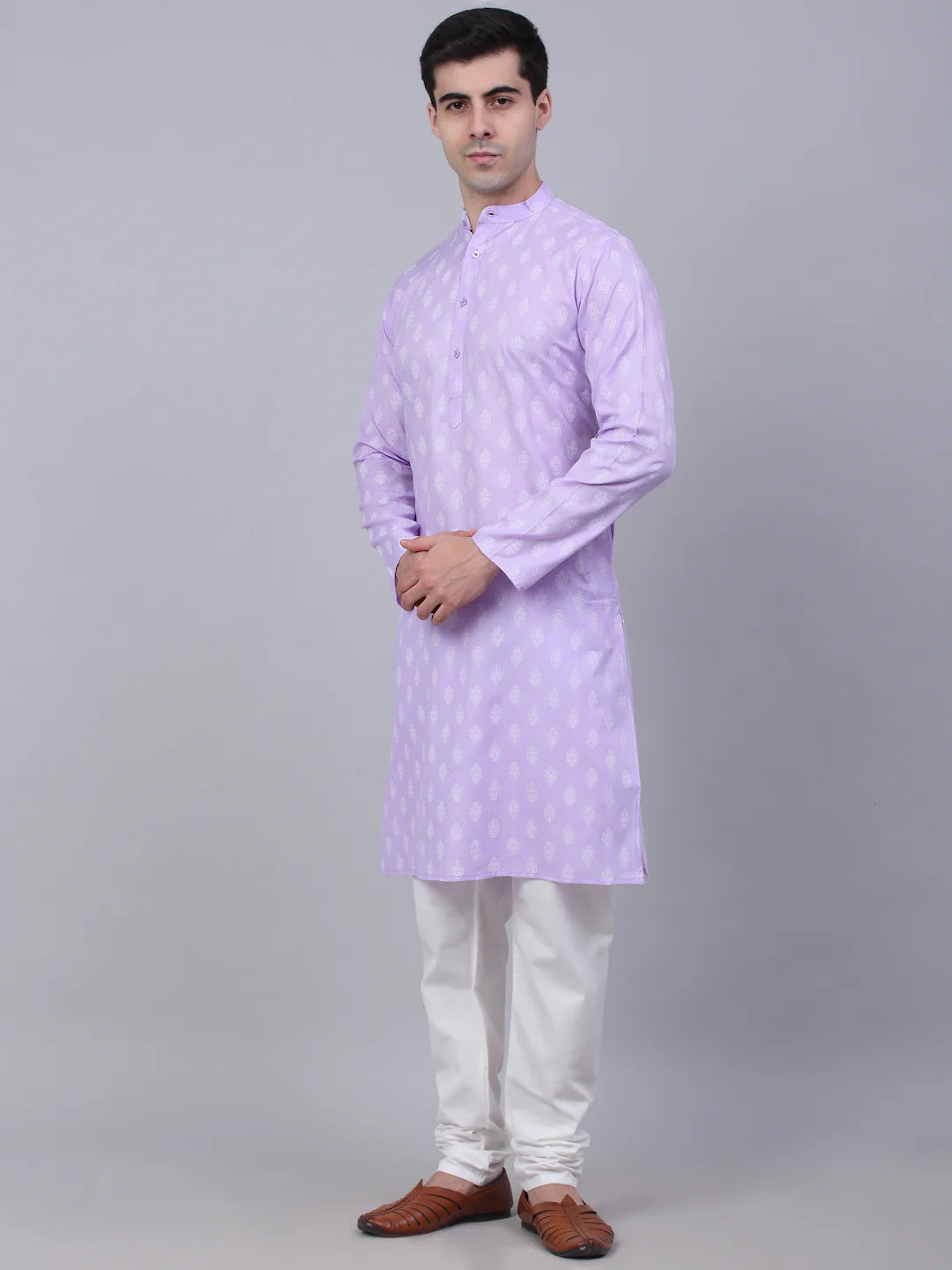 mens cotton floral printed kurta pyjama set purple