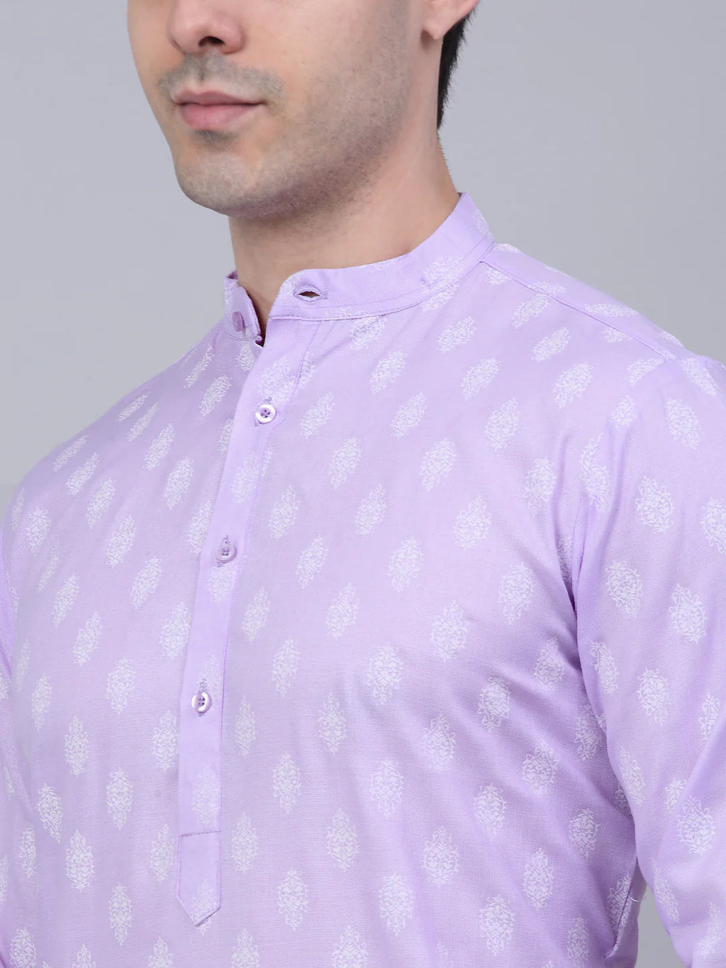 mens cotton floral printed kurta pyjama set purple
