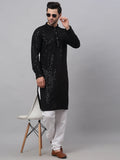 men black chikankari embroidered sequins kurta with churidar