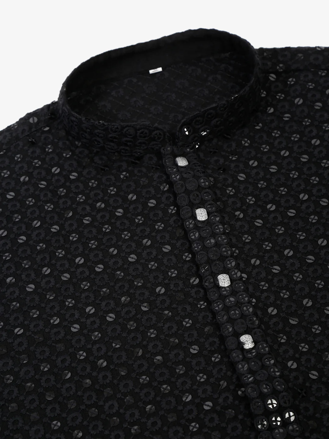 men black chikankari embroidered sequins kurta with churidar