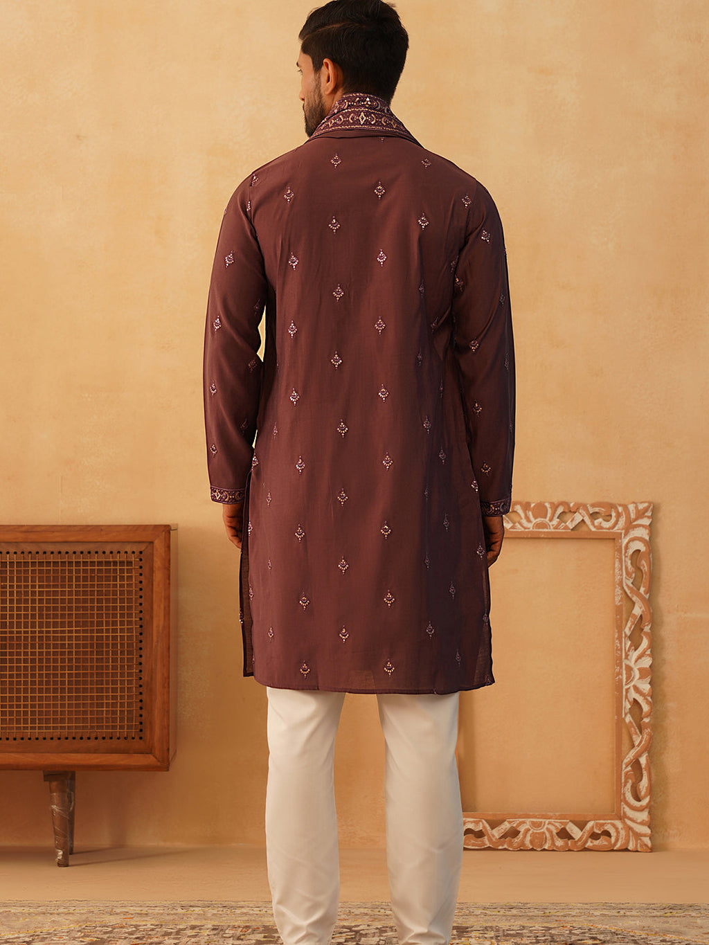 embroidered sequin kurta pyjama with dupatta purple