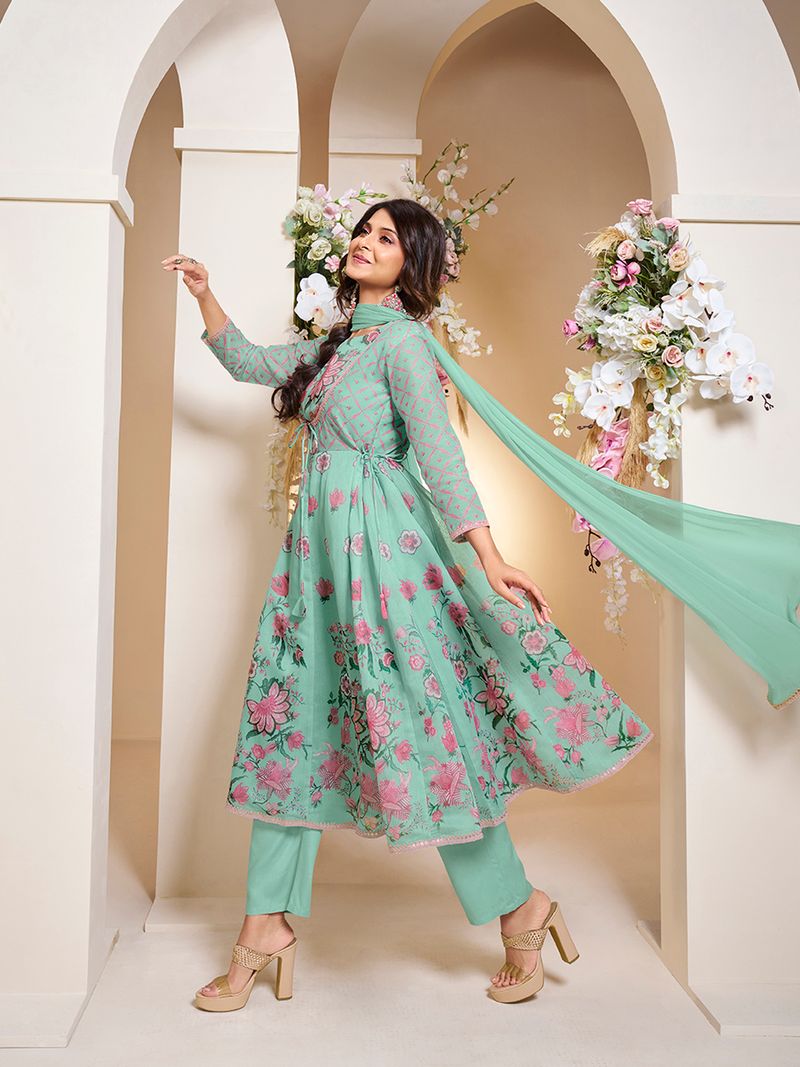 jennifer winget floral printed anarkali kurta with trouser dupatta