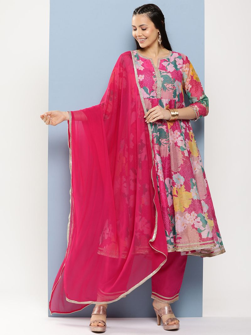 floral printed regular zardozi kurta with palazzos with dupatta