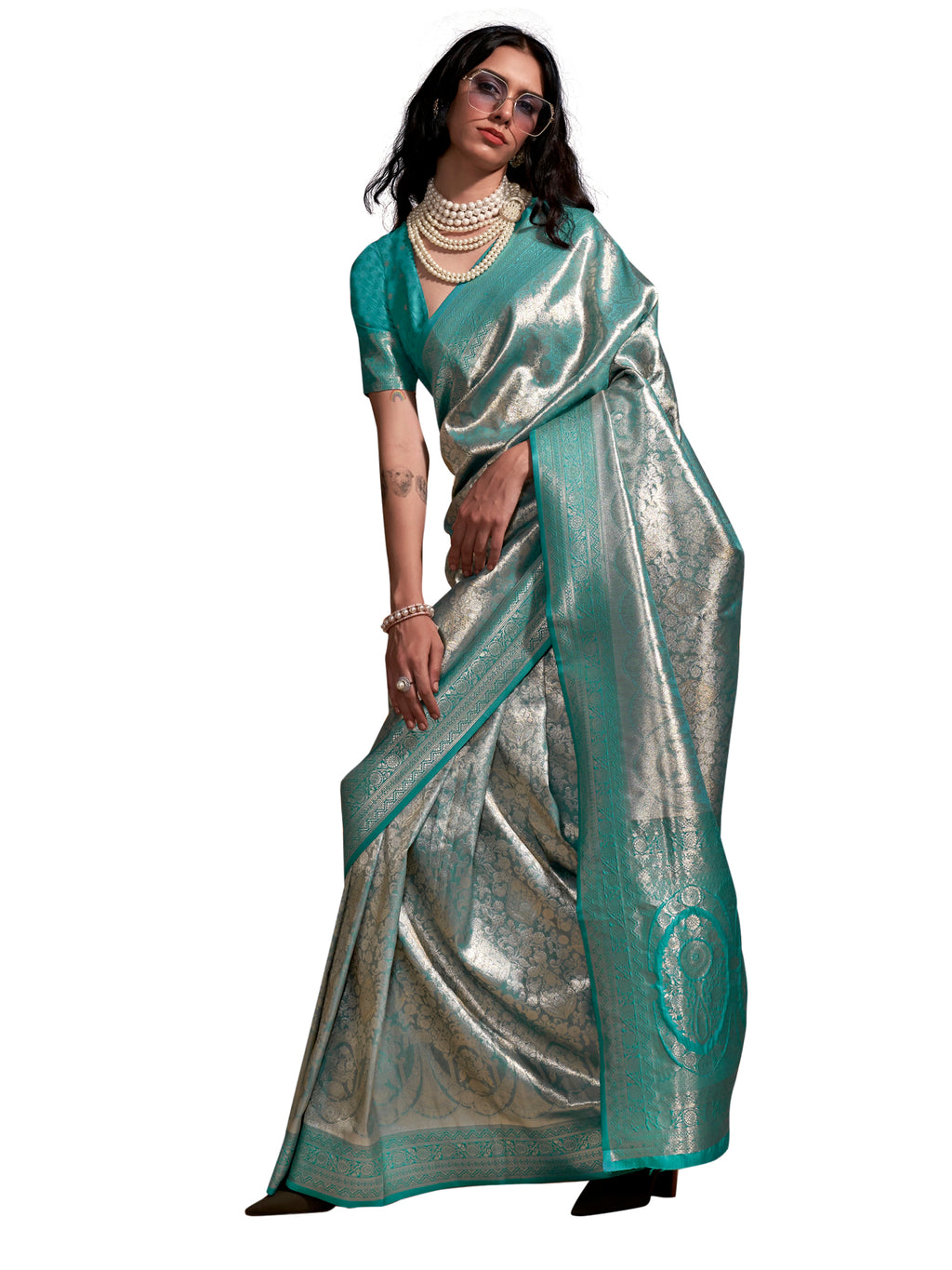 kanjeevaram silk lightblue wovendesign designer saree with blouse piece knjpurm358002