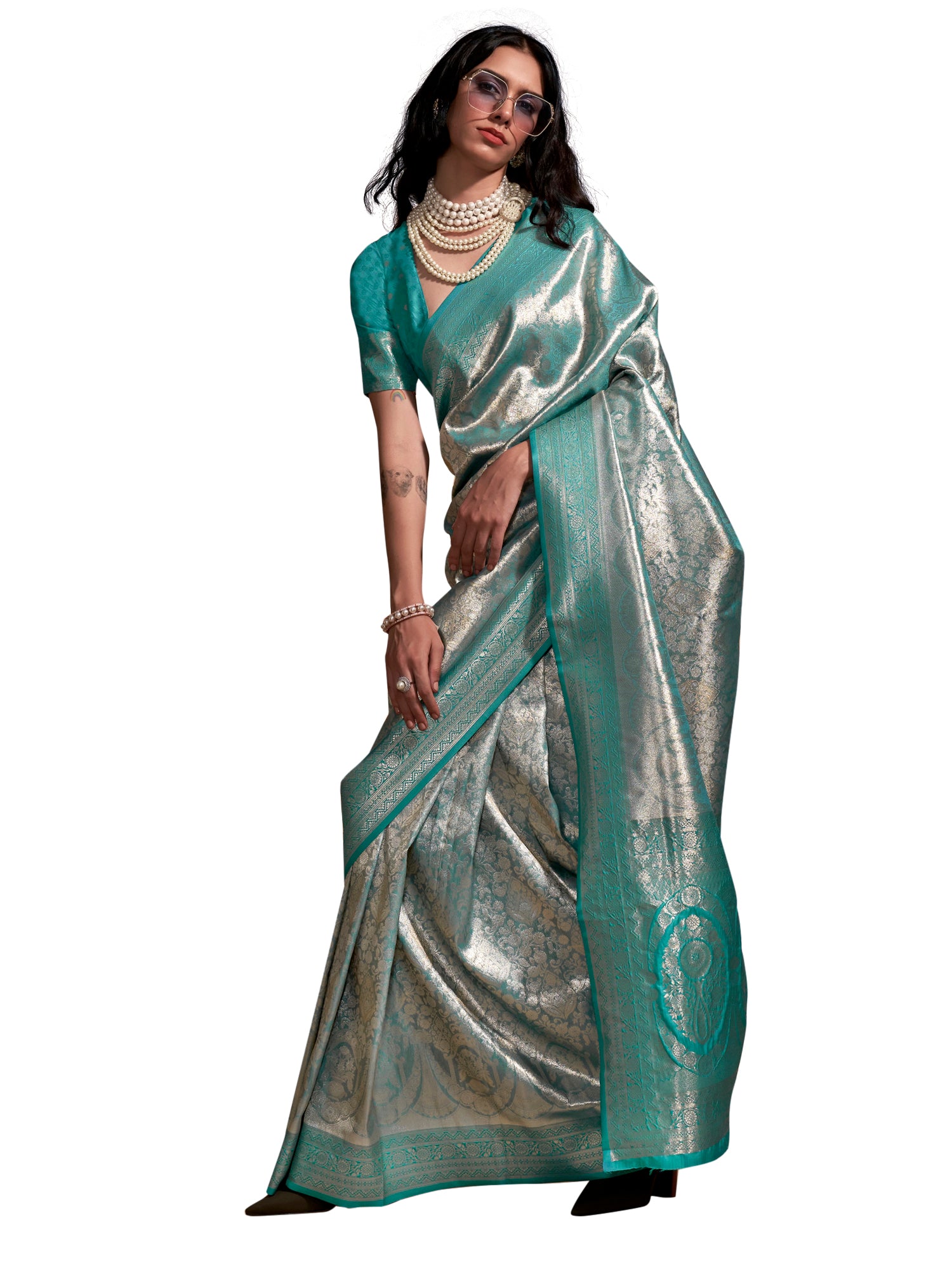 kanjeevaram silk lightblue wovendesign designer saree with blouse piece knjpurm358002