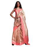 kanjeevaram silk cream wovendesign designer saree with blouse piece knjpurm358003