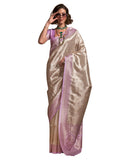 kanjeevaram silk cream wovendesign designer saree with blouse piece knjpurm358004