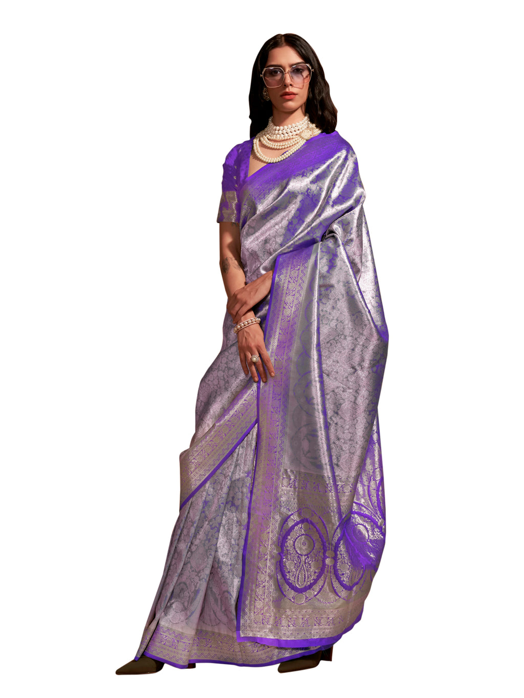 kanjeevaram silk purple wovendesign designer saree with blouse piece knjpurm358006