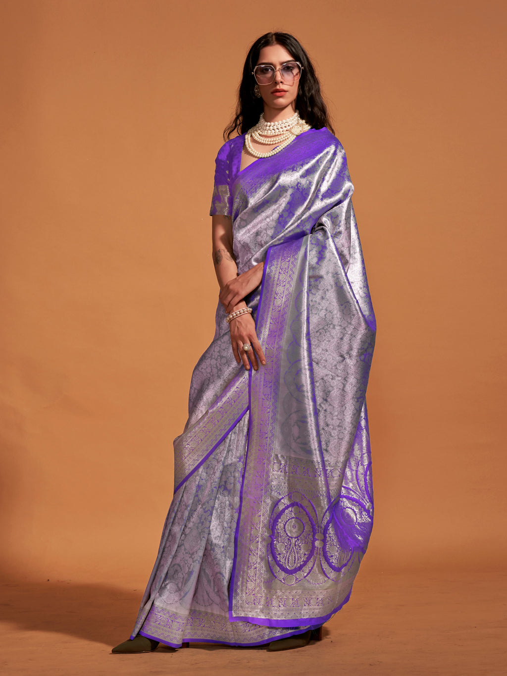 kanjeevaram silk purple wovendesign designer saree with blouse piece knjpurm358006