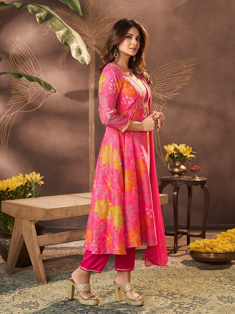pink printed anarkali kurta set