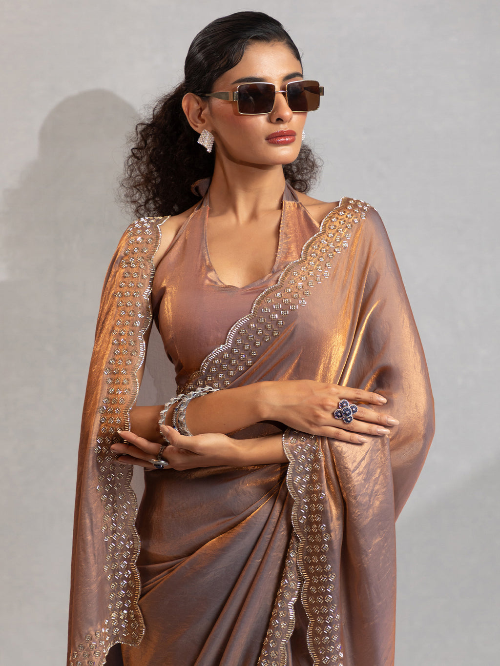 satin silk metallic embellished designer saree with blouse piece morpnkh1224c