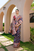 Navy Blue Paithani Silk Saree With Blouse Piece For Women