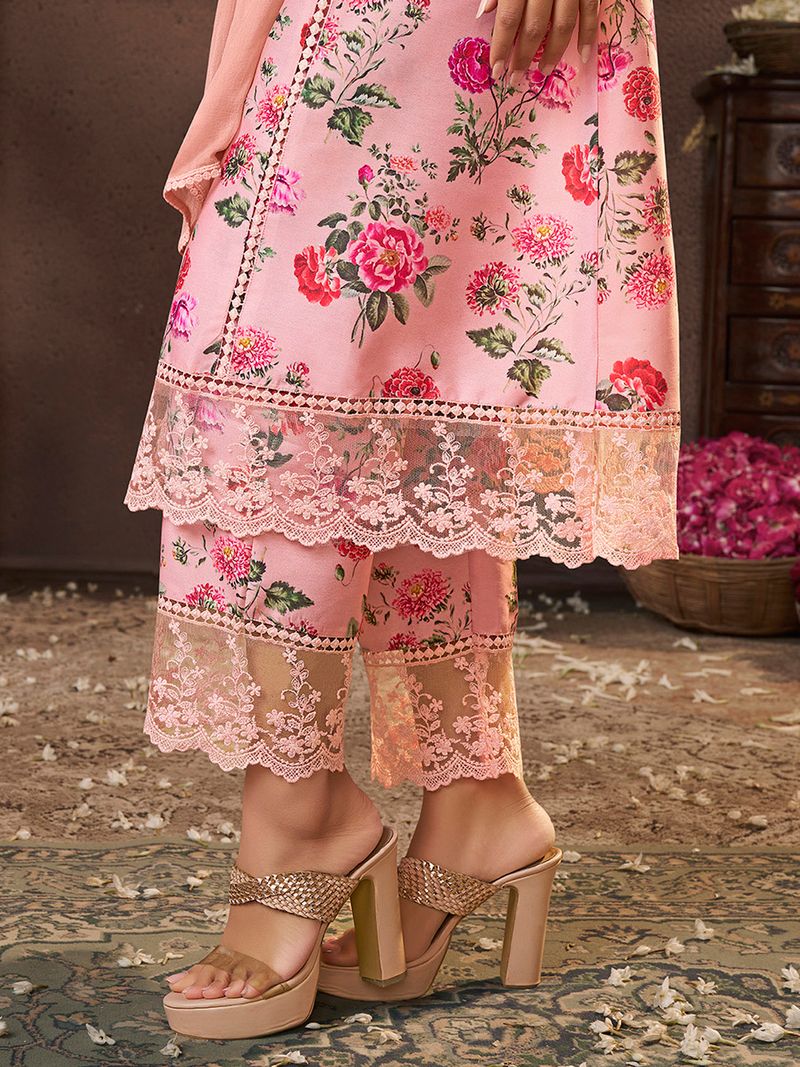 peach floral printed kurta set