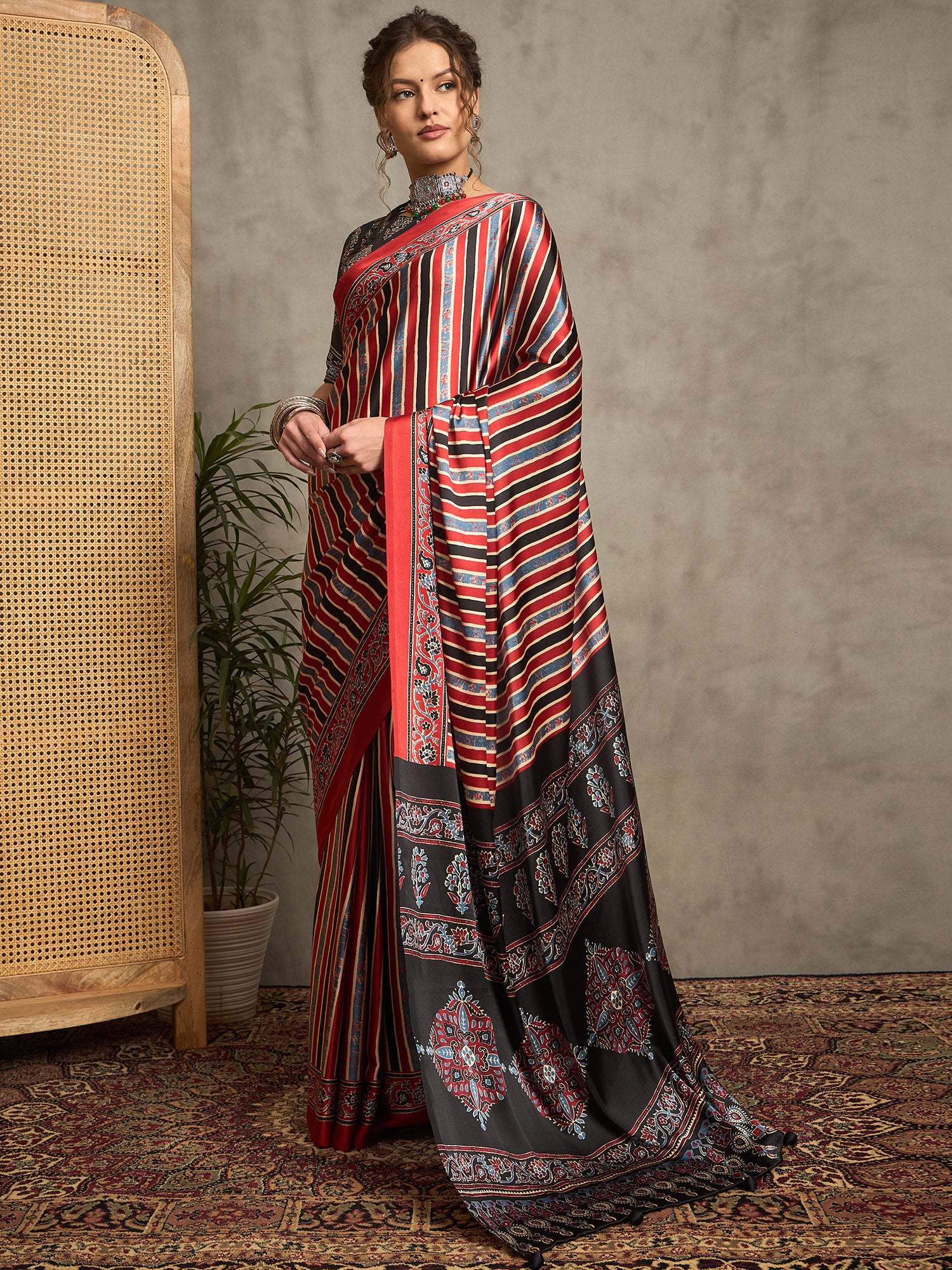 pure crepe maroon printed designer saree with blouse piece norajrk101