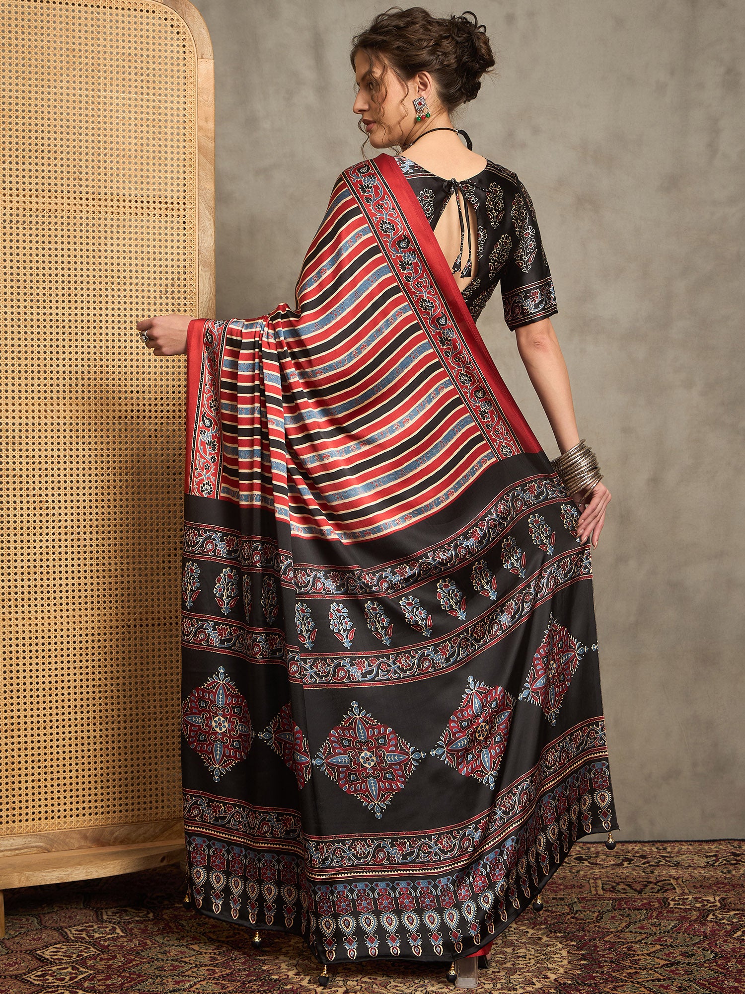 pure crepe maroon printed designer saree with blouse piece norajrk101