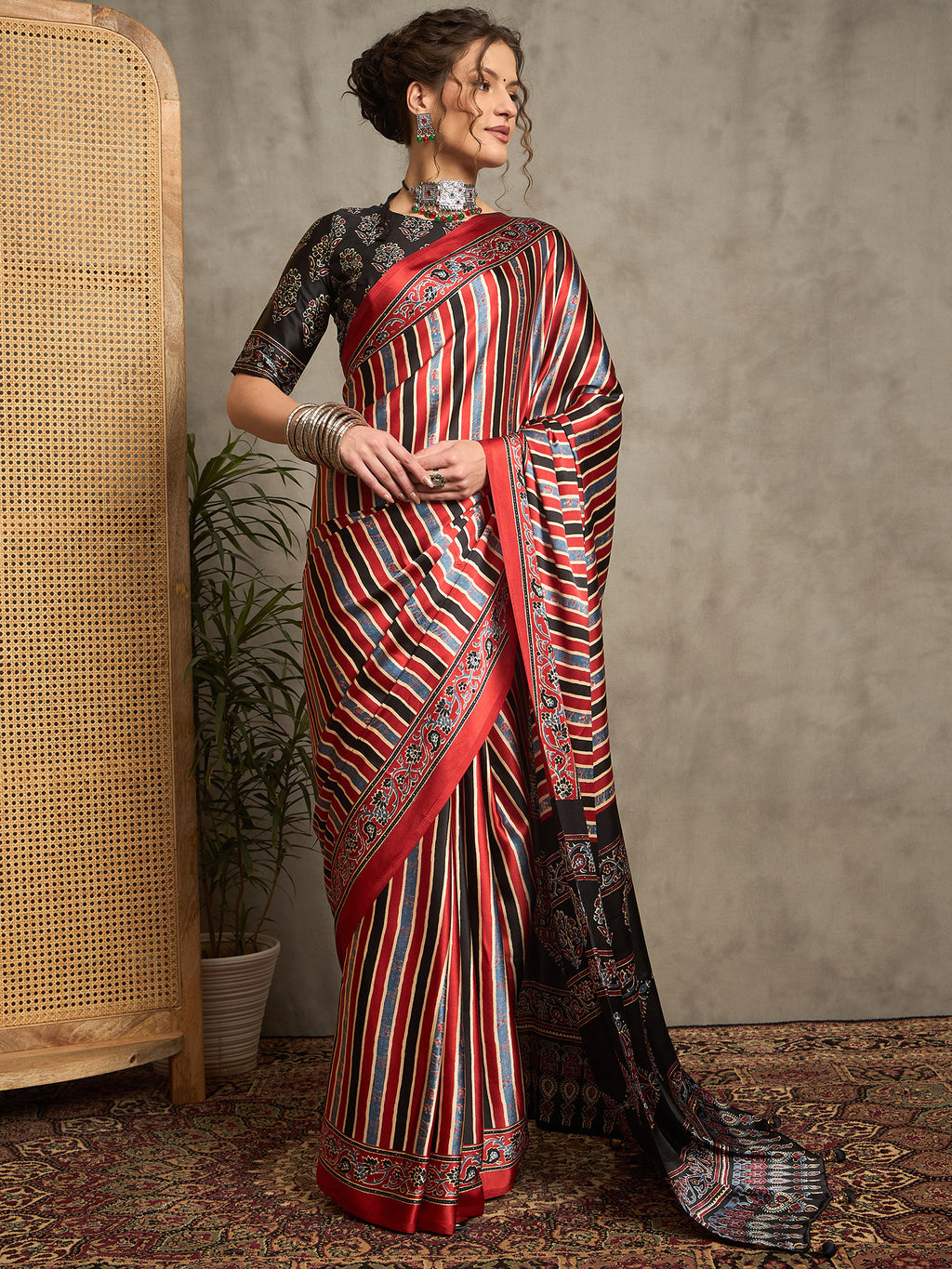 pure crepe maroon printed designer saree with blouse piece norajrk101