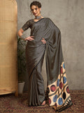 pure crepe black printed designer saree with blouse piece norajrk102