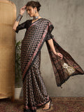 pure crepe black printed designer saree with blouse piece norajrk103
