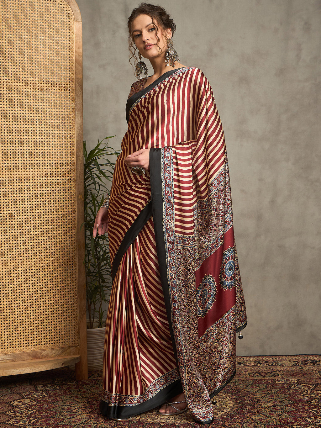 pure crepe maroon printed designer saree with blouse piece norajrk104