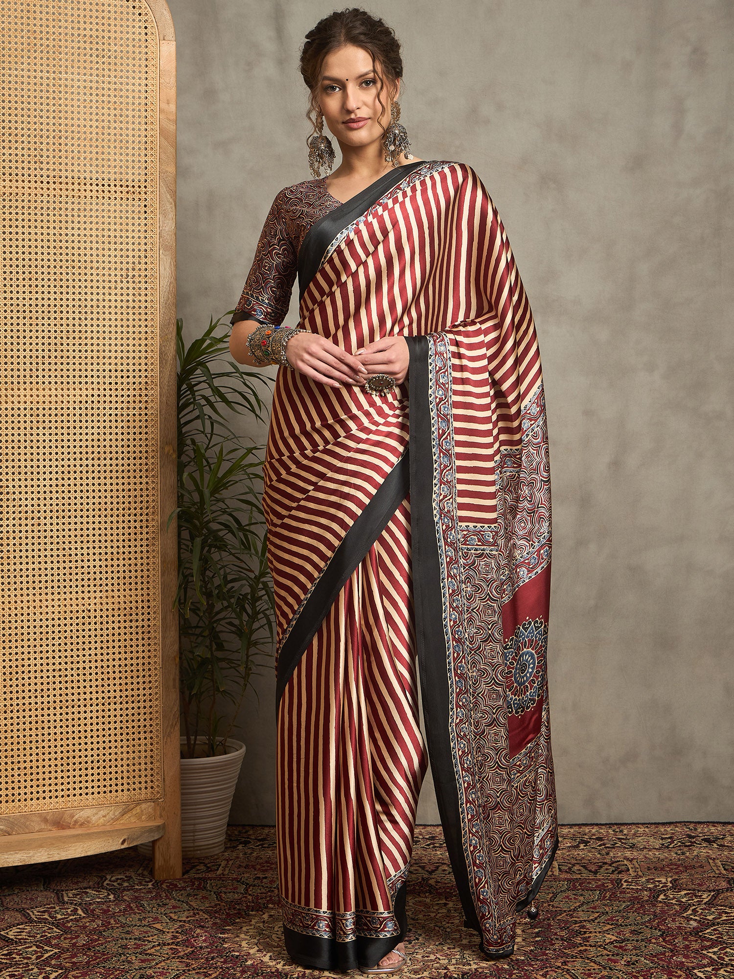 pure crepe maroon printed designer saree with blouse piece norajrk104