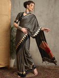 pure crepe black printed designer saree with blouse piece norajrk105