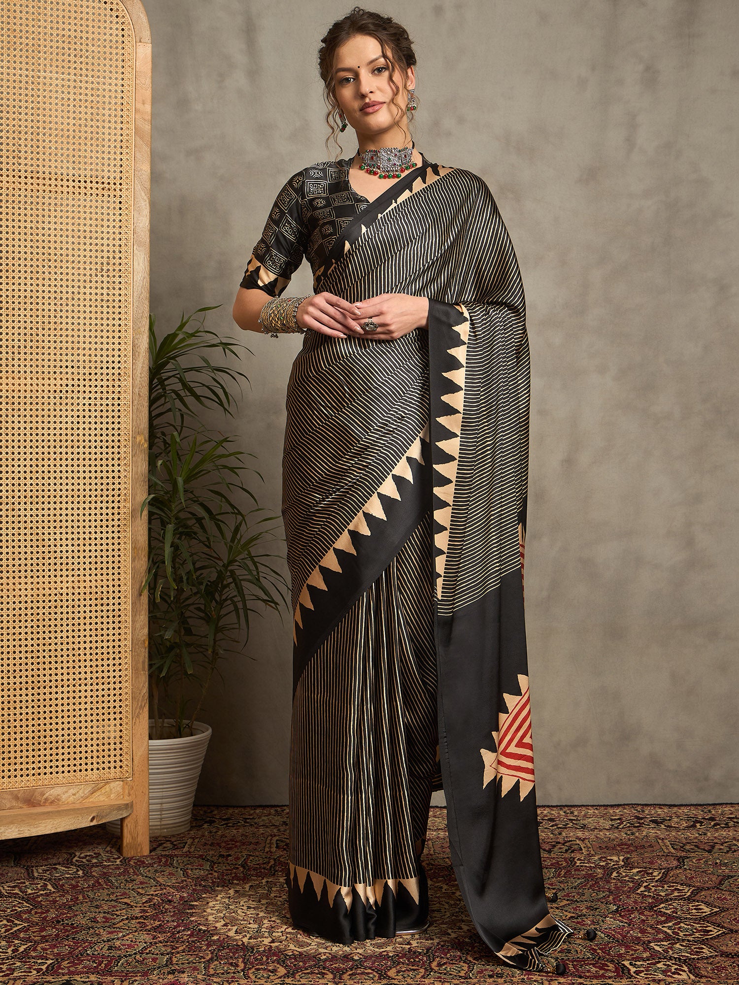 pure crepe black printed designer saree with blouse piece norajrk105