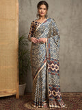 pure crepe cream printed designer saree with blouse piece norajrk107