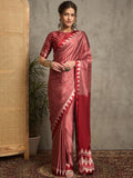 pure crepe red printed designer saree with blouse piece norajrk108